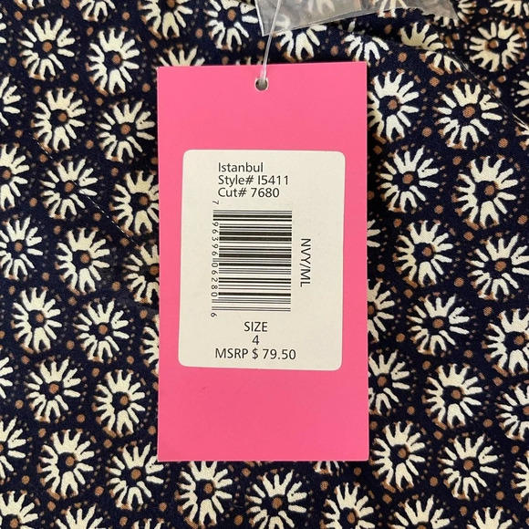NWT! Women’s Isaac Mizrahi navy navy blue daisy print Istanbul pants, Size 4 - Picture 3 of 6